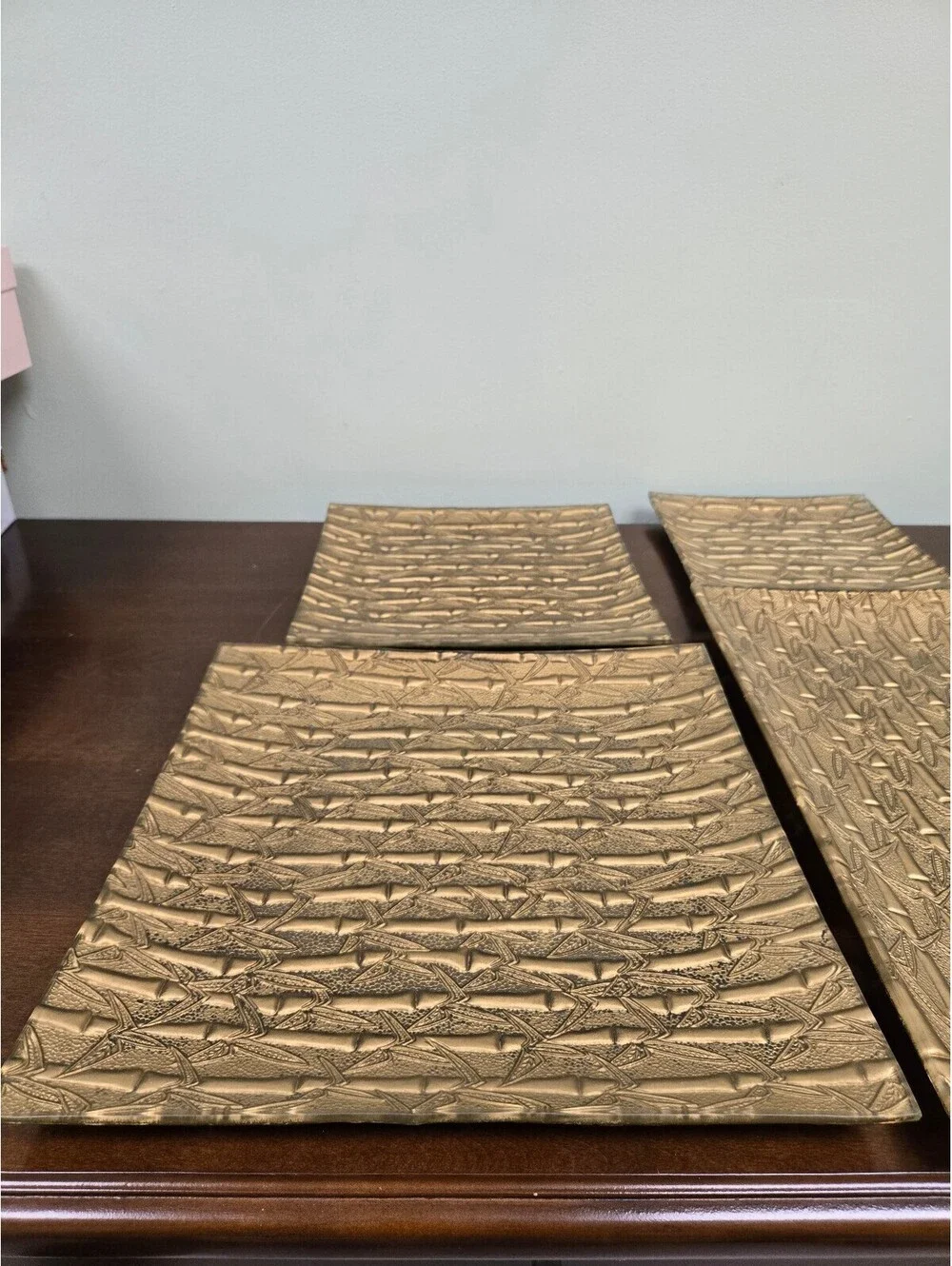 Set of 5 Gold Embossed Bamboo Design Placemats Asian Style Table Decor